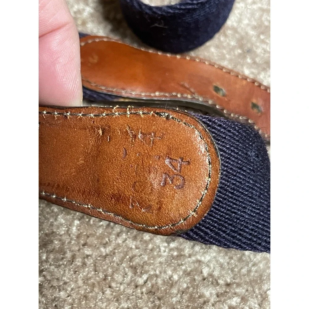 VTG Brighton Leather Belt Duck Size 34 Blue Brown Solid Brass Buckle‎